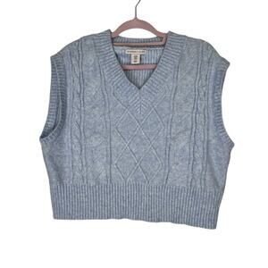 Sincerely Jules Light Blue Sleeveless V-Neck Cropped Knit Sweater Top Size M